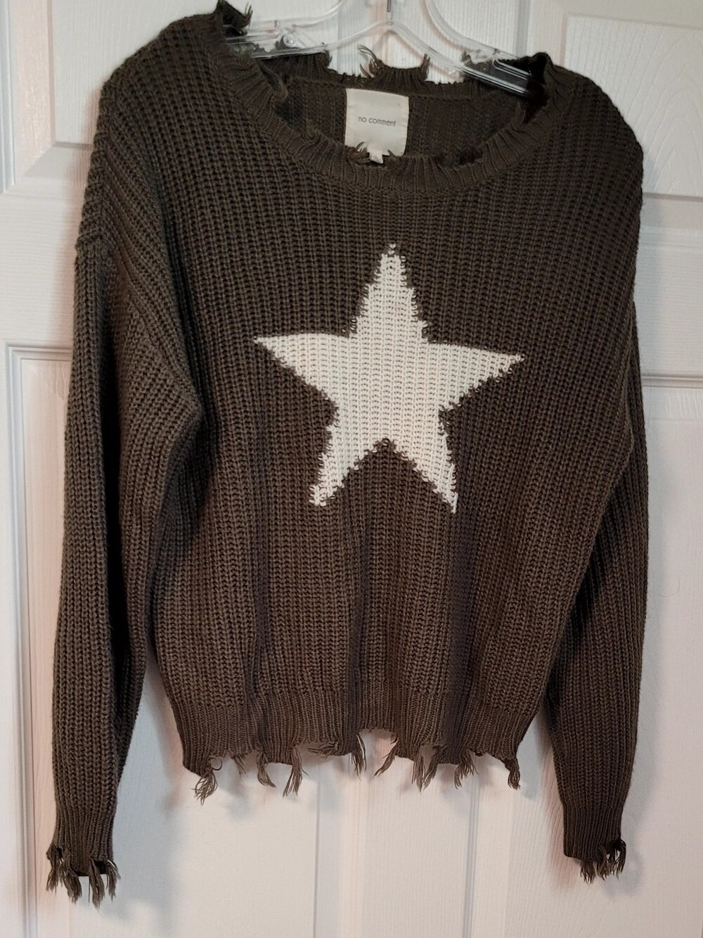 No Comment Star Crewneck Sweater in Brown with White Star